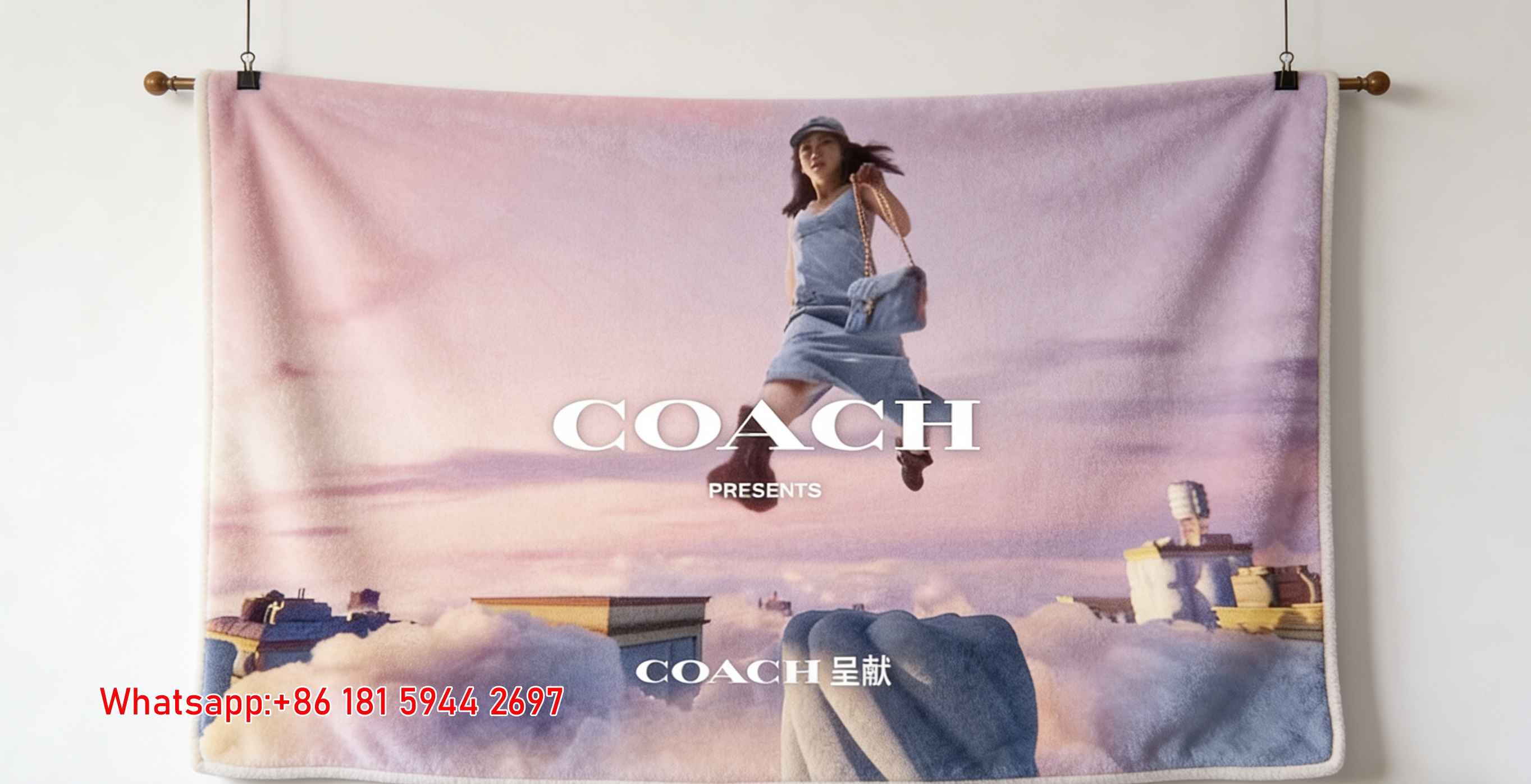Coach Vintage Gradient Leather Shoulder Bag Flannel Throw Blanket for Sofa and Wall Decor C345